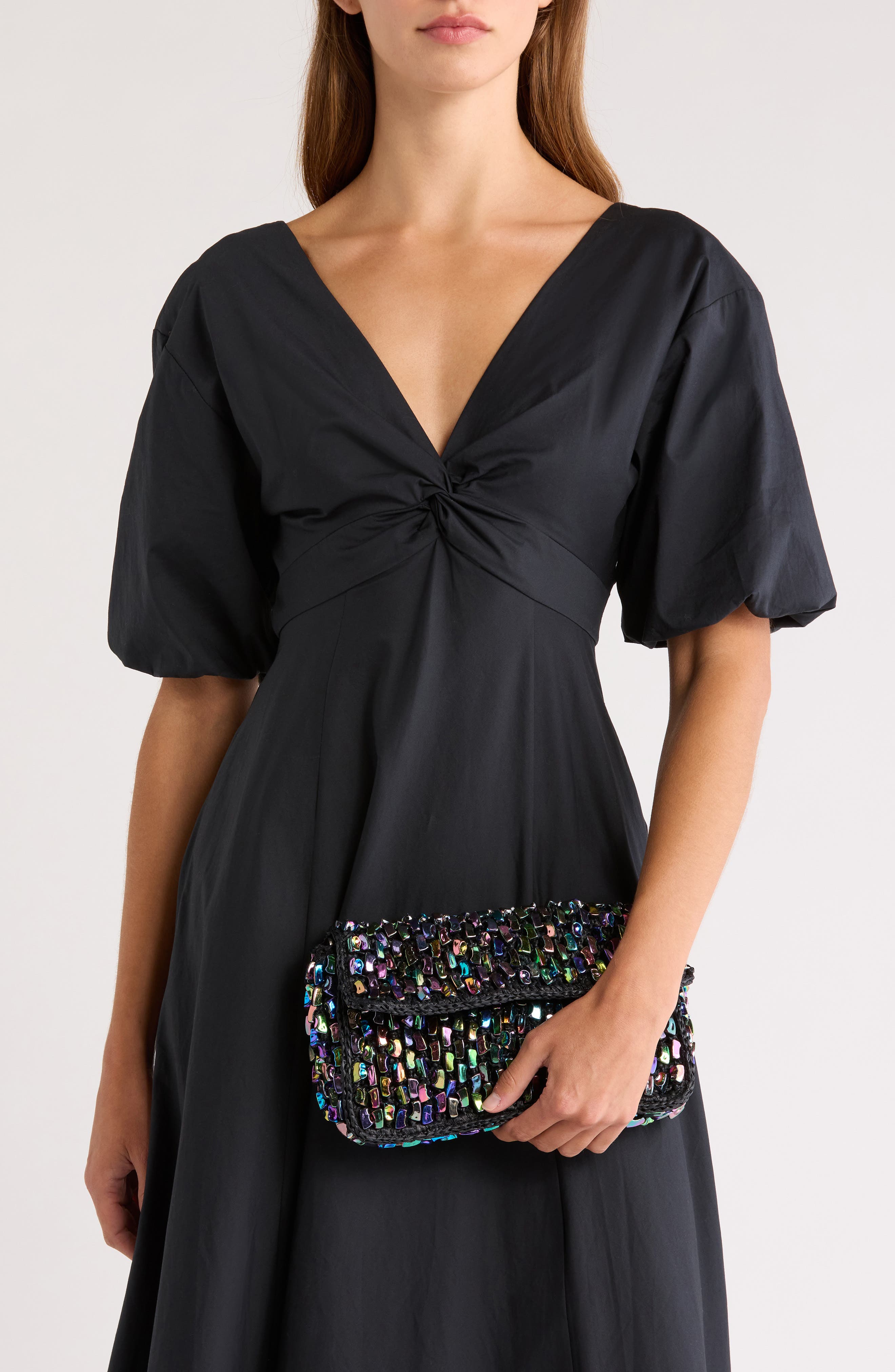 STAUD Timmy Beaded Shoulder Bag, Alternate, color, Black