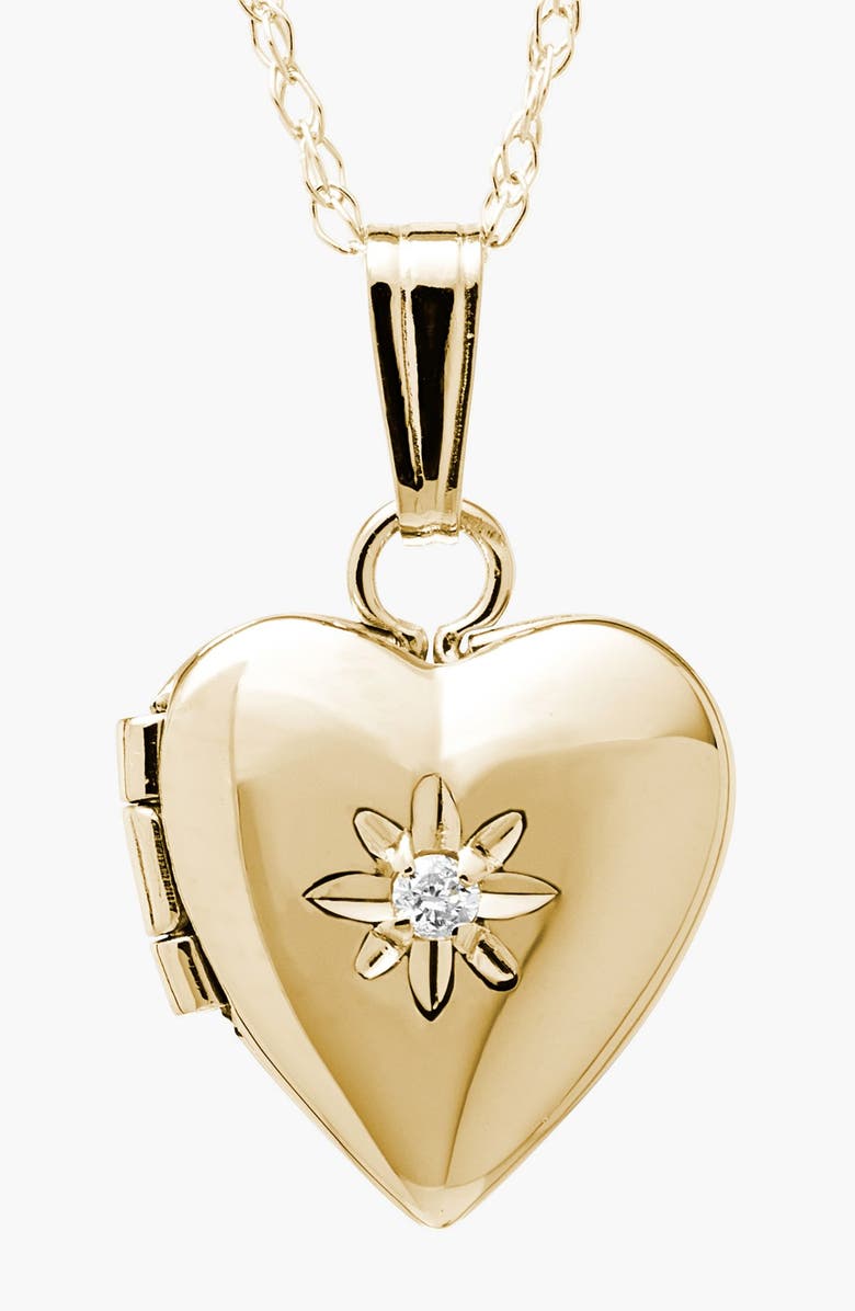 Mignonette 14k Gold & Diamond Heart Locket Necklace, Main, color, Gold