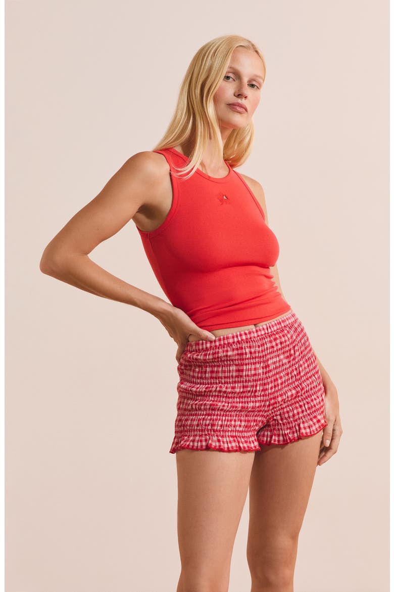 Gingham Smocked Sleep Shorts, Alternate, color, RED
