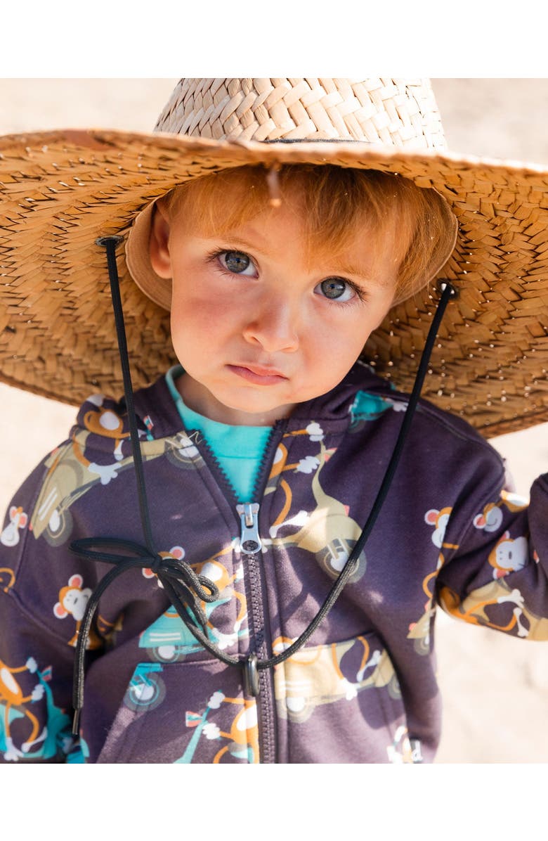 Deux par Deux Little Boy's Printed French Terry Hooded Full Zip Cardigan Sweatshirt Monkey On Navy Moped, Alternate, color, Monkey On Navy Moped