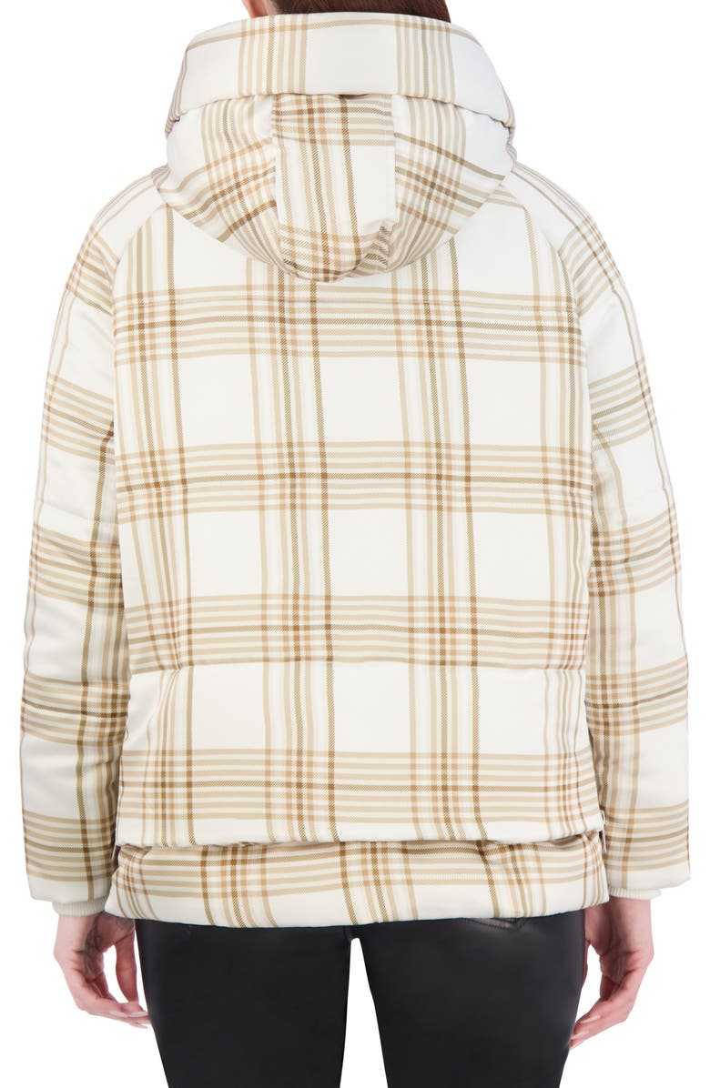Ookie & Lala Plaid Faux Fur Lined Utility Crop Puffer Hooded Jacket, Alternate, color, Cream Plaid