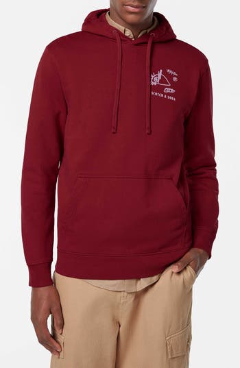 Scotch & Soda Regular Fit Front & Back Art Pullover Hoodie In Red
