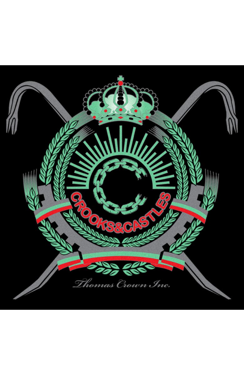 Crooks & Castles Men's Crooks & Castles Thomas Crown Inc. Green Coat of Arms Graphic T-Shirt, Alternate, color, Black