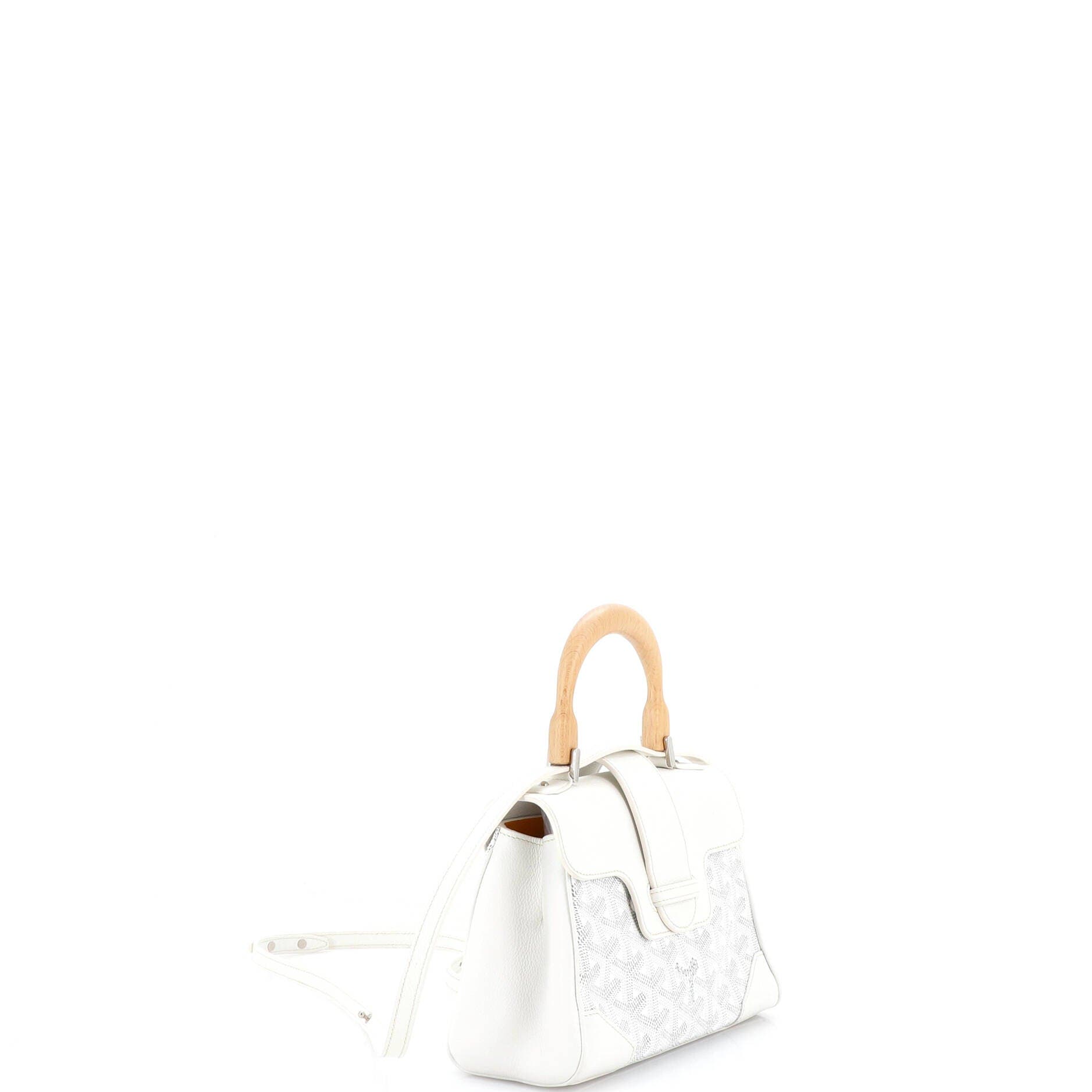 Pre-Owned Goyard Saigon Top Handle Bag Coated Canvas with Leather Mini, Alternate, color, White