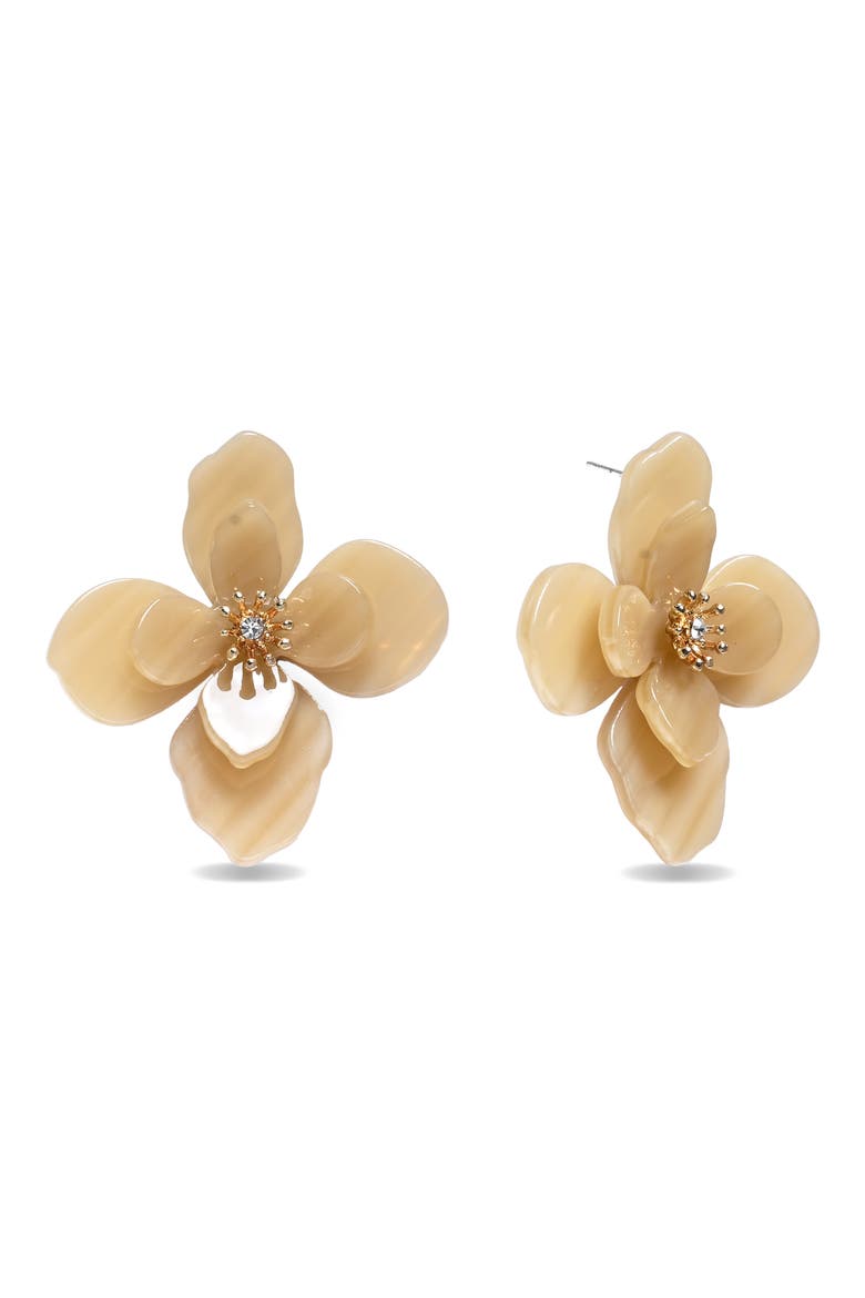 Ysabel Flower Stud Earrings, Main, color, BEIGE