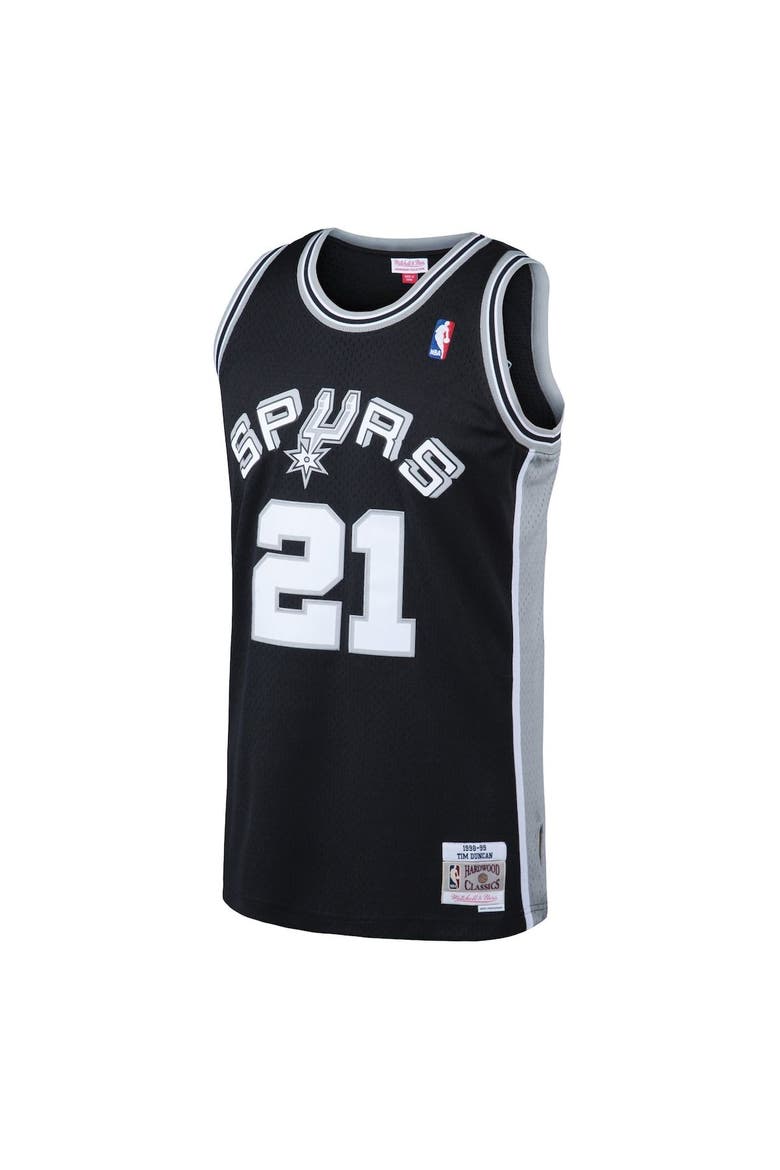 Men's Mitchell & Ness Tim Duncan Black San Antonio Spurs 1998/99 Hardwood Classics Swingman Jersey, Alternate, color, Black