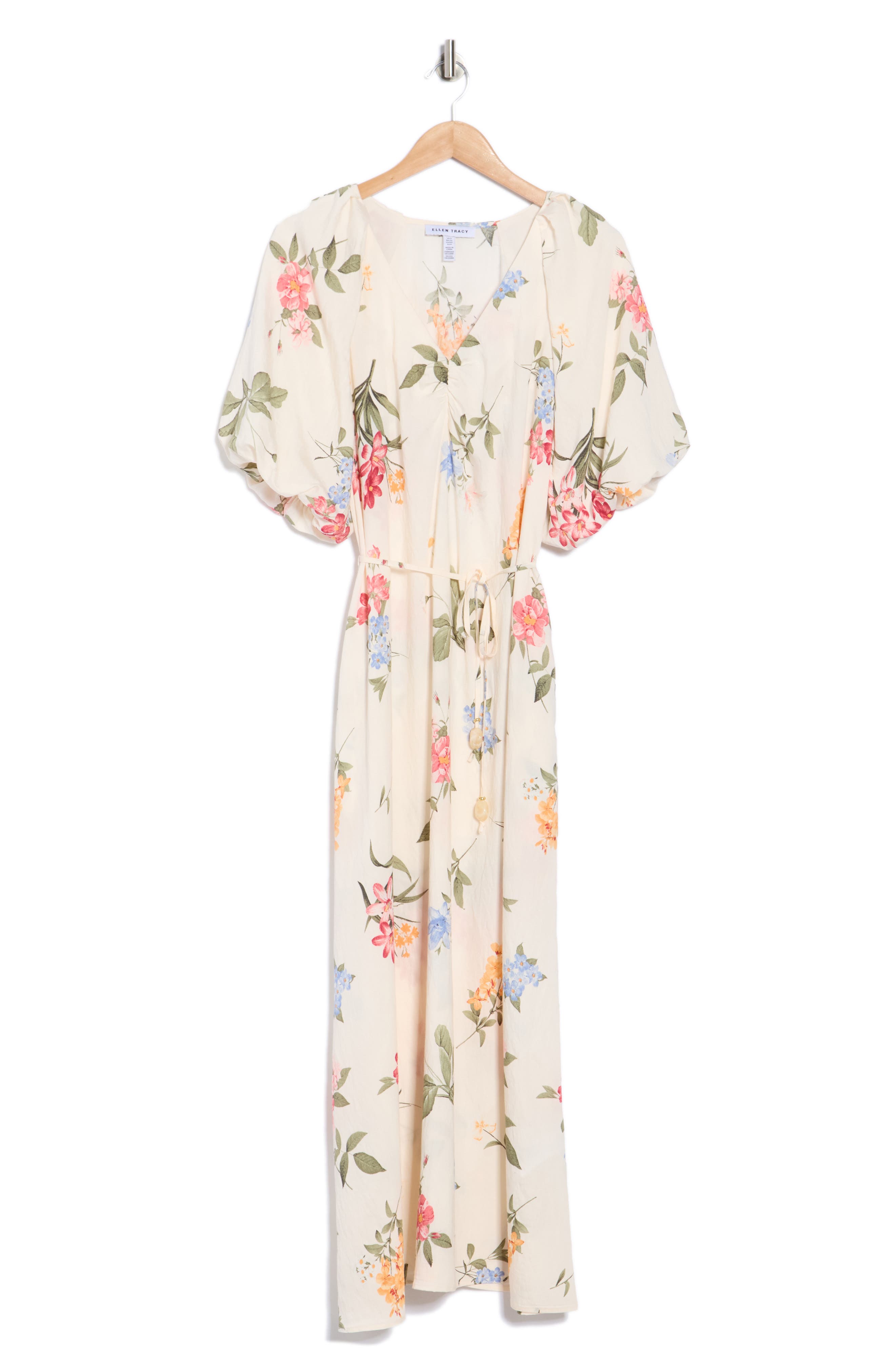 Ellen Tracy Floral Puff Sleeve Maxi Dress