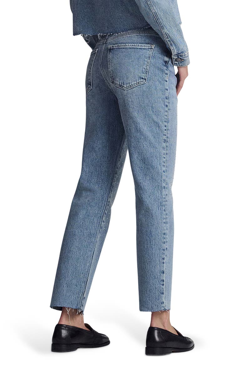 New York Rhinestone Chew Hem Ankle Straight Leg Jeans, Alternate, color, SHINY MID DENIM