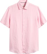 Bugatchi Orson Shaped Fit Short Sleeve Linen Button-Up Shirt