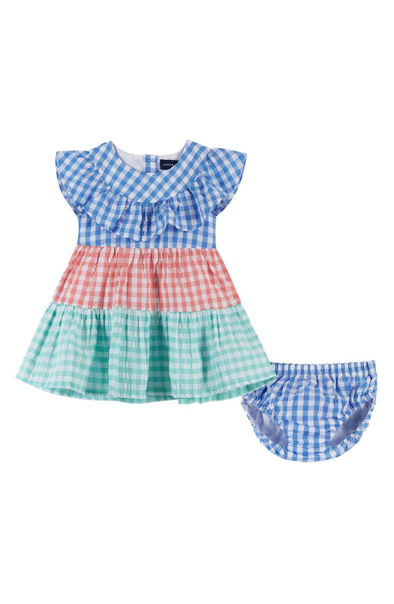 Andy & Evan Tiered Gingham Dress & Bloomers Set, Main, color, 
