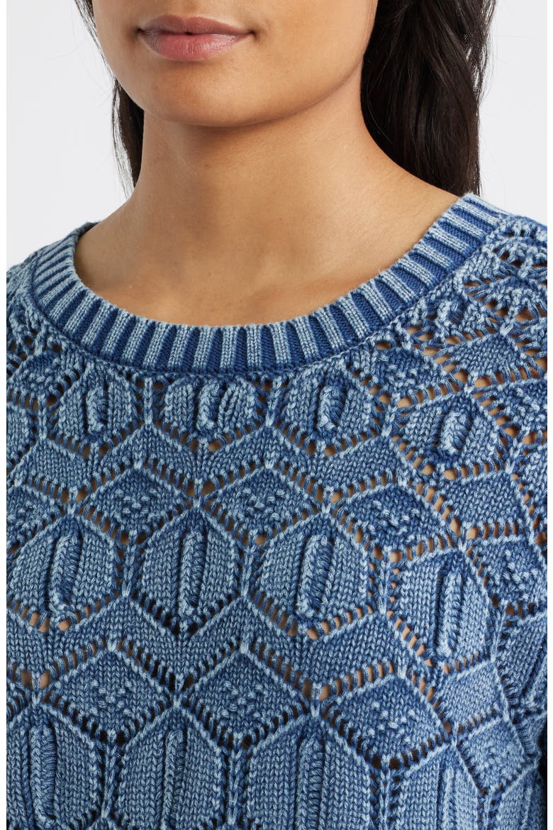 Distressed Wash Openwork Sweater, Alternate, color, INDIGO