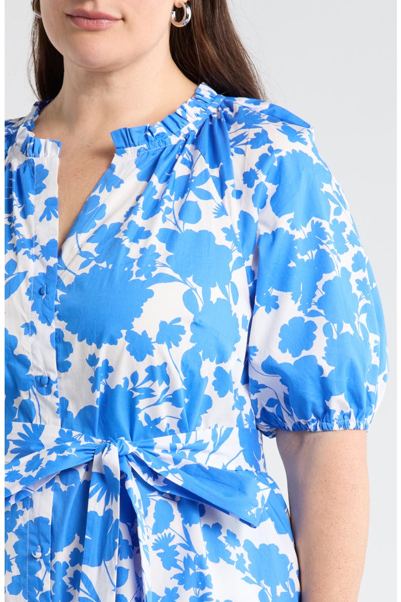 Marinelle Floral Wynette Cotton Tiered Midi Shirtdress, Alternate, color, WHITE-MED BLUE