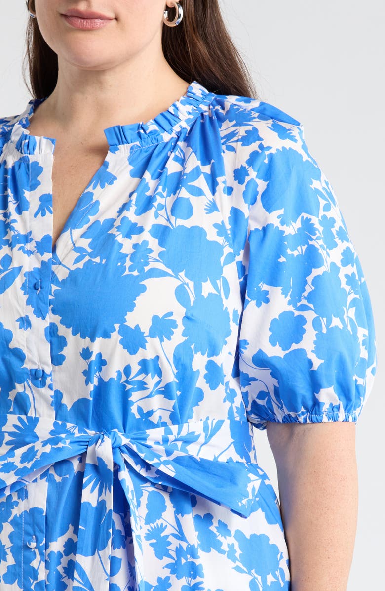 SUGARLIPS Marinelle Floral Wynette Cotton Tiered Midi Shirtdress, Alternate, color, White-Med Blue