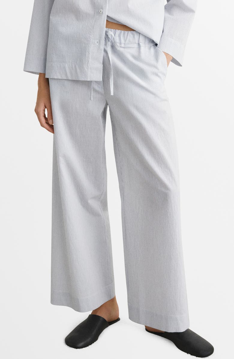 MANGO Stripe Cotton Blend Pajama Pants, Main, color, White