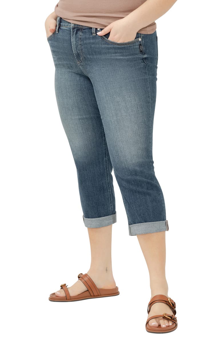 Silver Jeans Co. Suki Curvy Mid Rise Capri Jeans, Alternate, color, Indigo