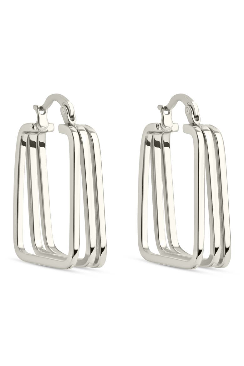 Belinda Layered Square Hoop Earrings, Main, color, SILVER
