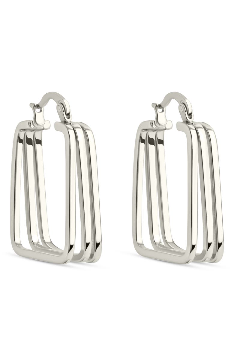 Sterling Forever Belinda Layered Square Hoop Earrings, Main, color, Silver