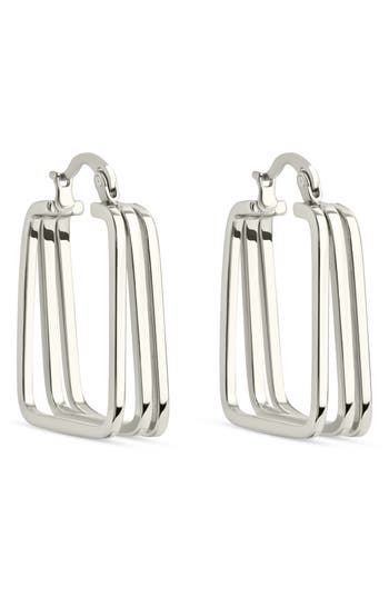 Sterling Forever Belinda Layered Square Hoop Earrings In Silver
