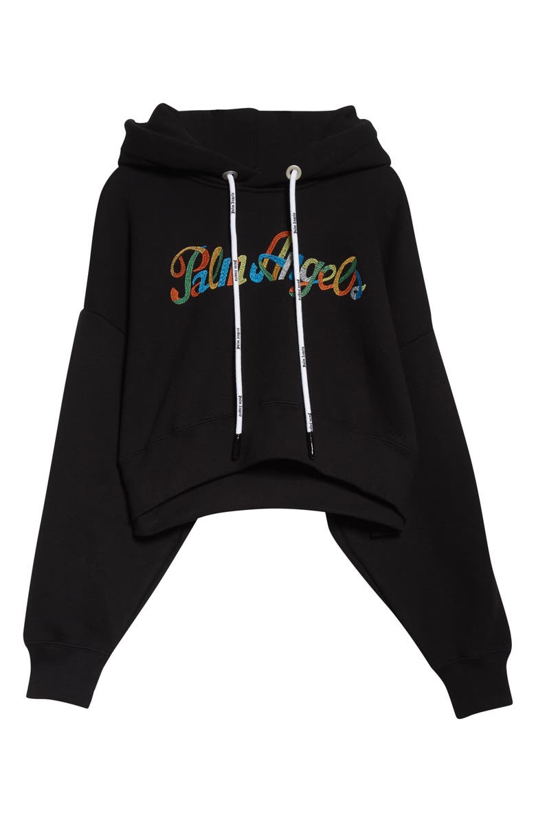 Palm Angels Embroidered Rainbow Crop Cotton Logo Hoodie, Alternate, color,