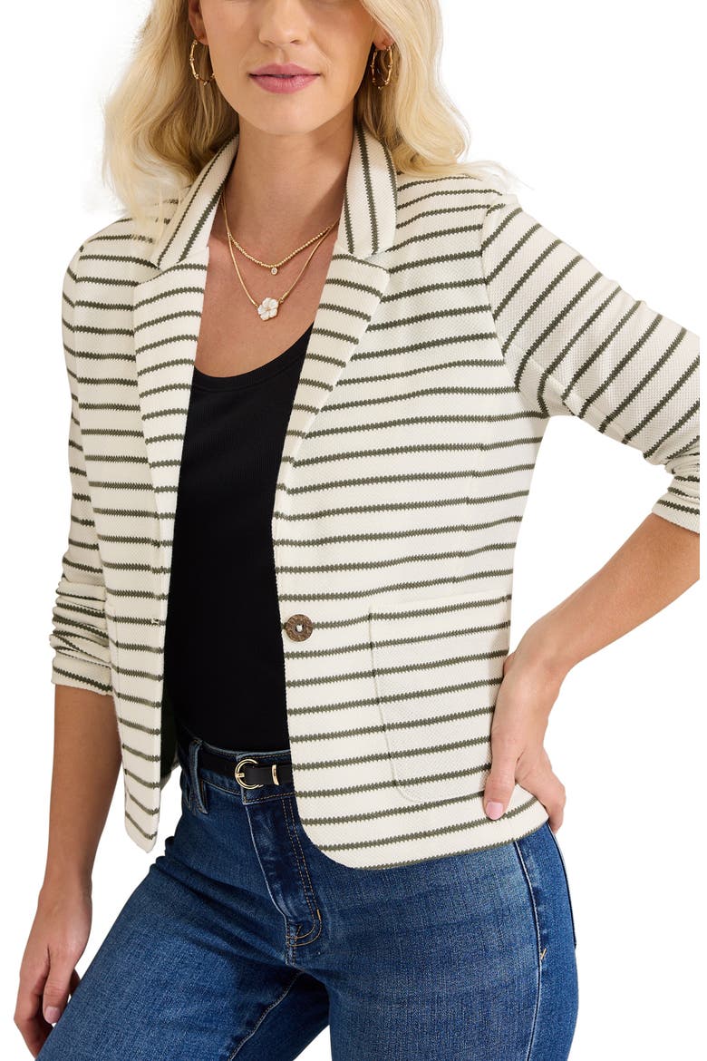 Stripe Pique Knit Blazer Jacket, Alternate, color, VANILLA ICE