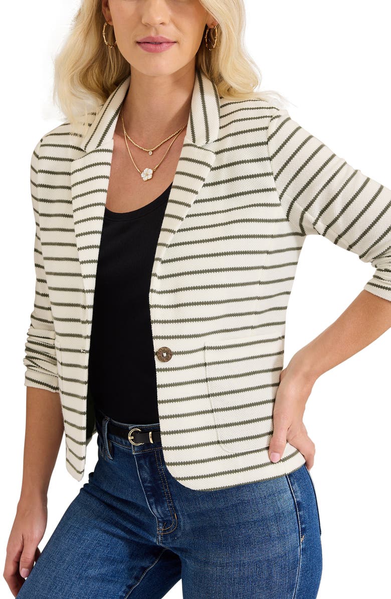 Tommy Bahama Stripe Pique Knit Blazer Jacket, Alternate, color, Vanilla Ice