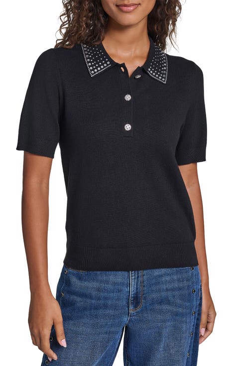 Crystal Embellished Collared Sweater