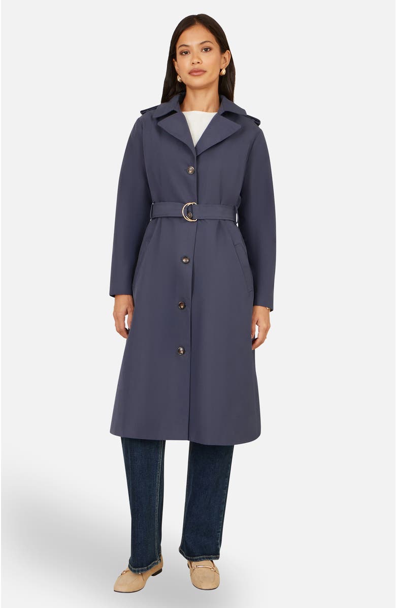 Yumi Belted Long Trench Coat, Alternate, color, Navy