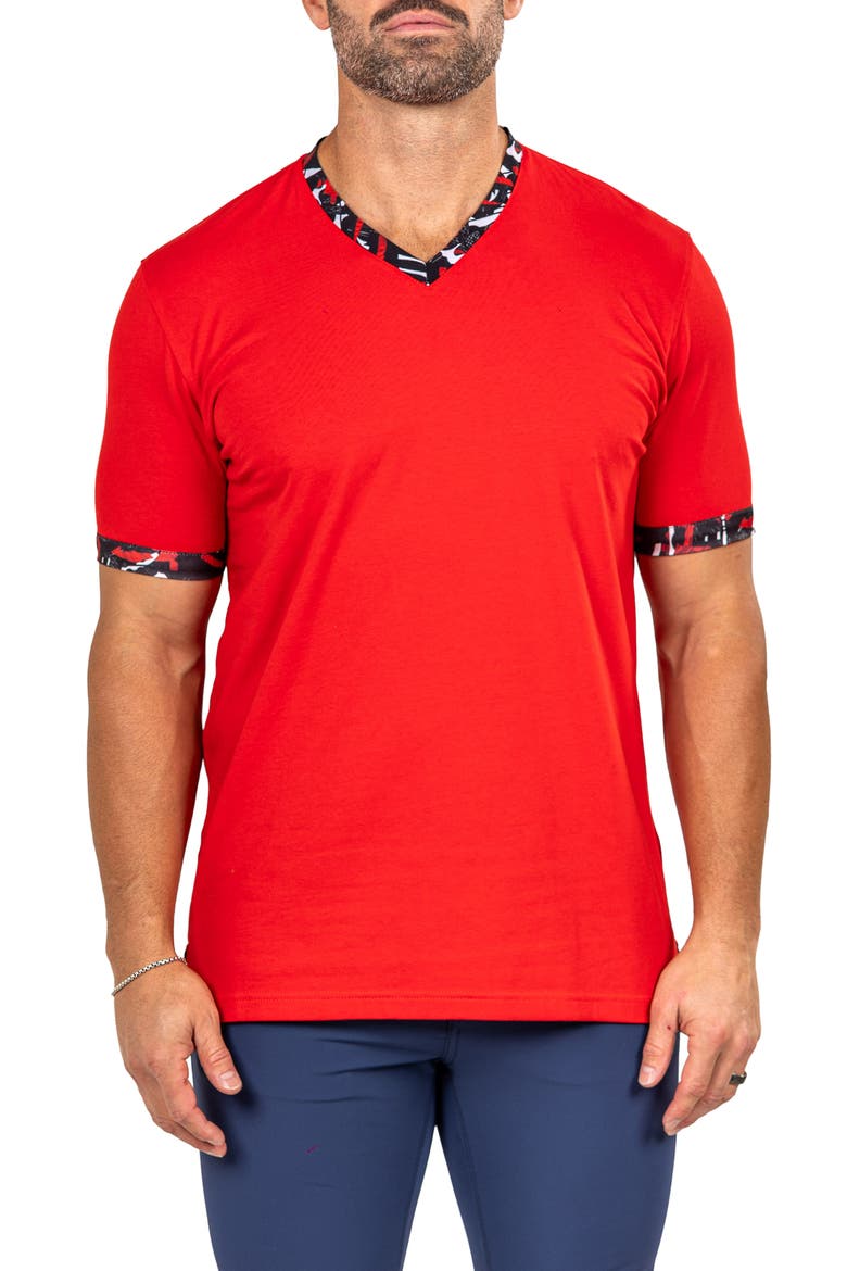 Edison Marthyr0007 Red Cotton V-Neck T-Shirt, Main, color, RED