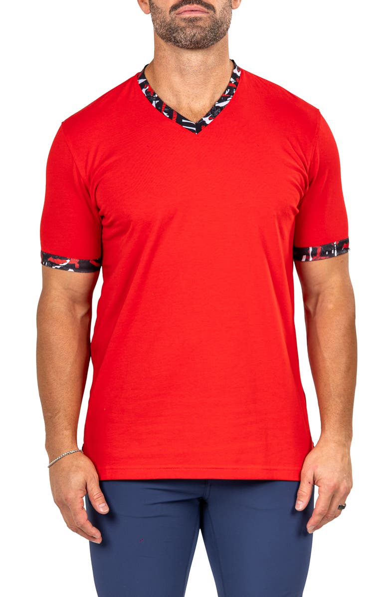 Maceoo Edison Marthyr0007 Red Cotton V-Neck T-Shirt, Main, color, 
