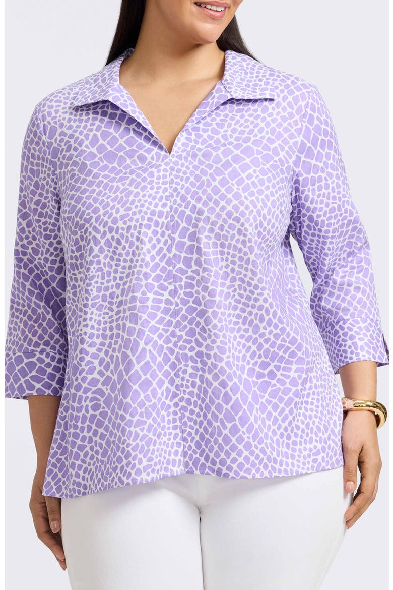 Agnes Print Three-Quarter Sleeve Linen Blend Popover Top, Main, color, AMETHYST/ WHITE