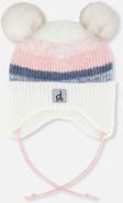 Deux par Deux Striped Fleece Lined Pompom Ear Flap Winter Knit Hat