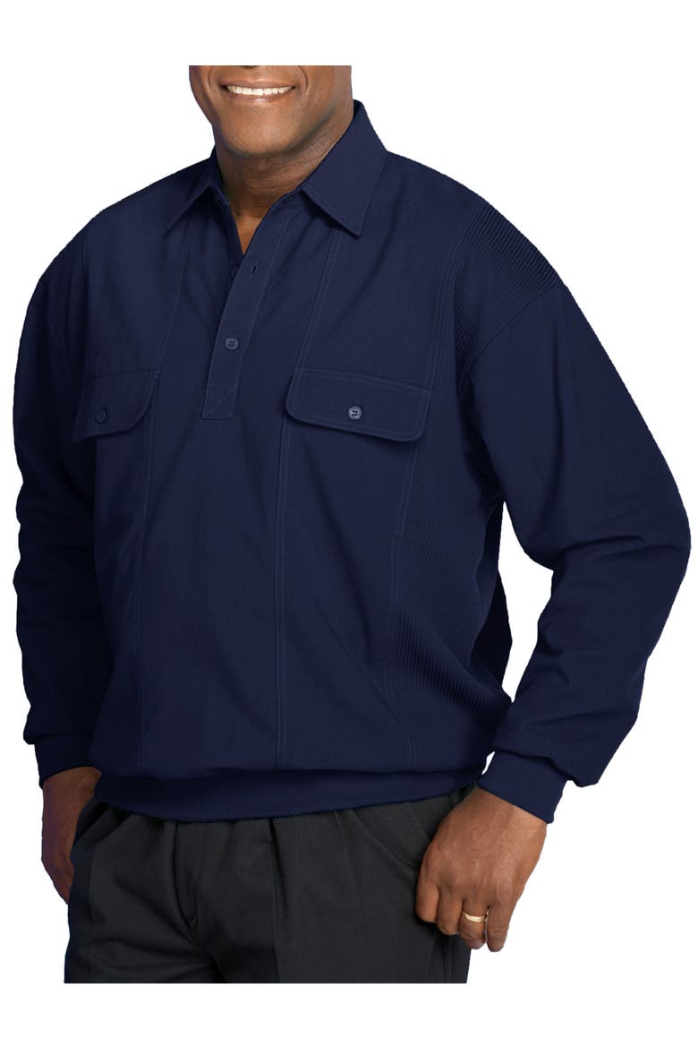 Big & Tall Long-Sleeve Mesh Panel Banded-Hem Shirt, Main, color, NAVY