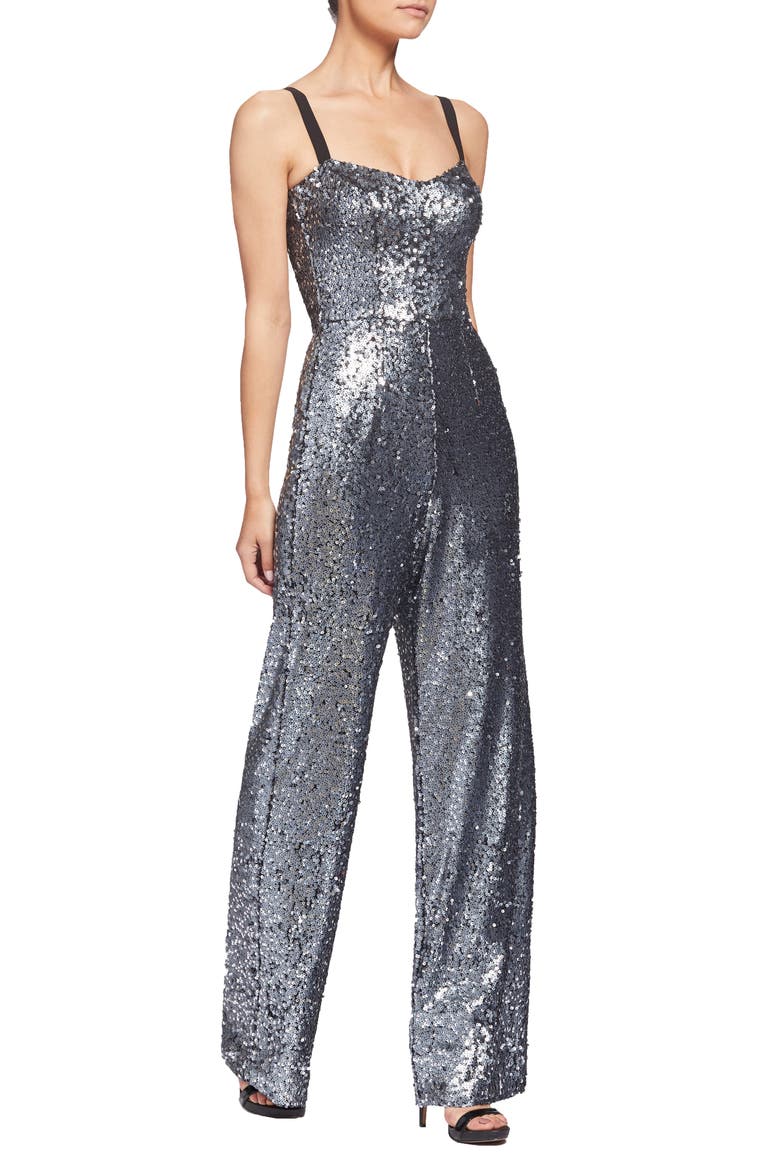 Victoria Sequin Wide Leg Jumpsuit, Alternate, color, SILVER