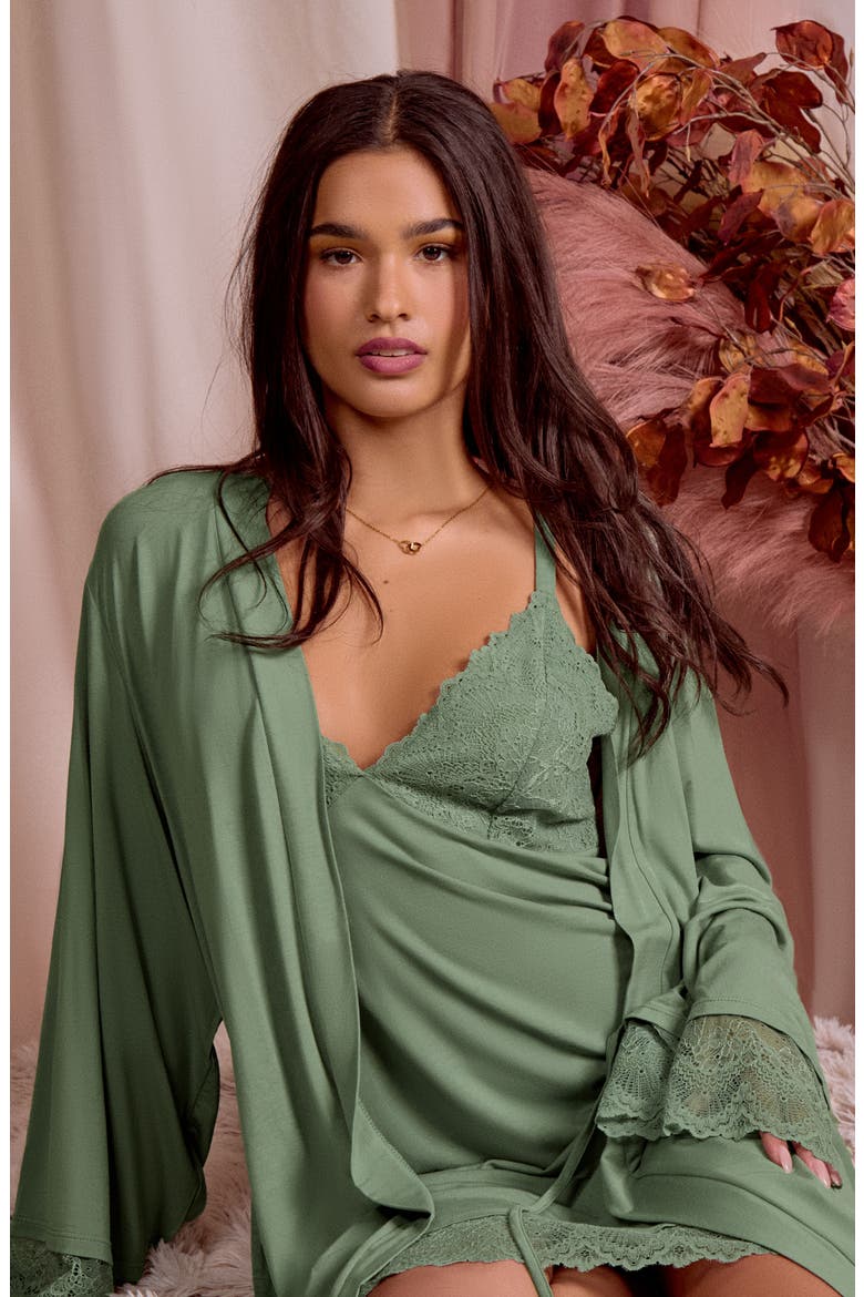 Modal Knit Chemise with Lace Cups, Alternate, color, Green
