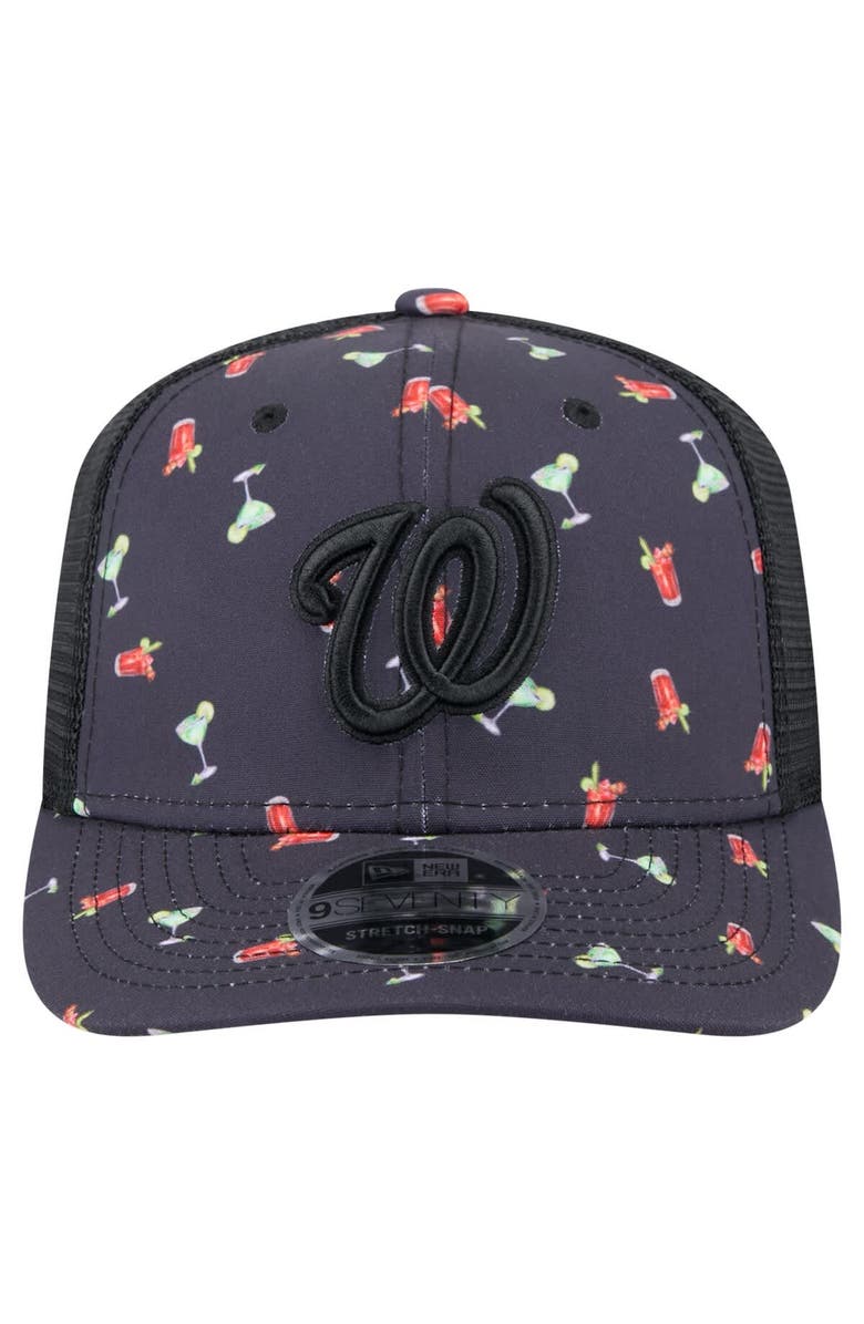 New Era Men's New Era Black Washington Nationals Adventure Drinks Pattern 9SEVENTY Stretch-Snap Hat, Alternate, color, Navy