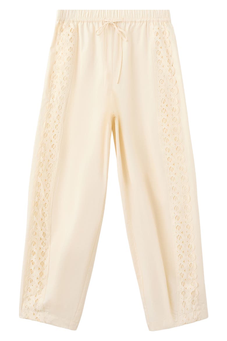 Embroidered Side Stripe Cotton Drawstring Pants, Main, color, ECRU
