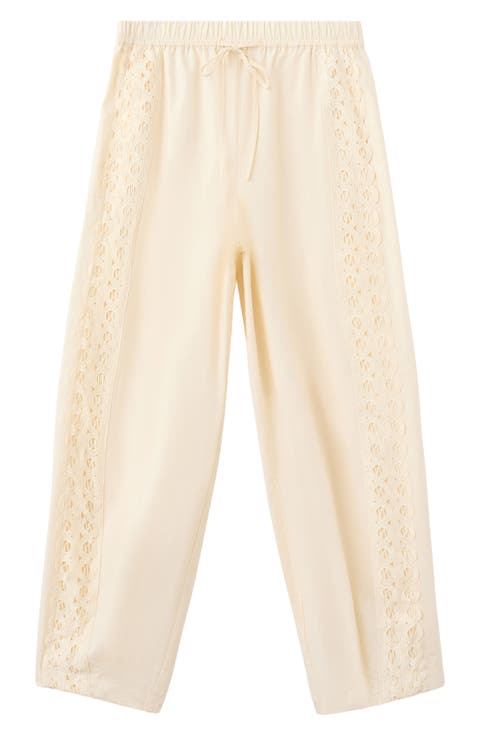 Embroidered Side Stripe Cotton Drawstring Pants