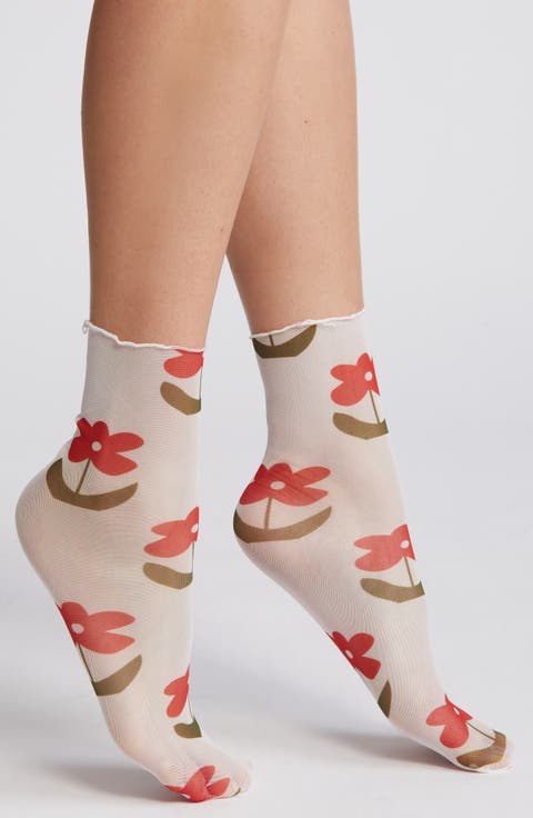 Retro Floral Mesh Socks