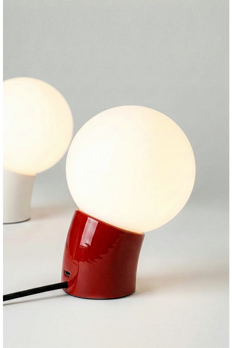 Vino 8" Curved LED Table Lamp with Globe Forsted Glass Shade and Phone Charging USB-C Port, Alternate, color, Red