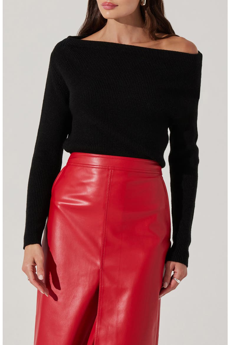 One-Shoulder Rib Sweater, Alternate, color, BLACK