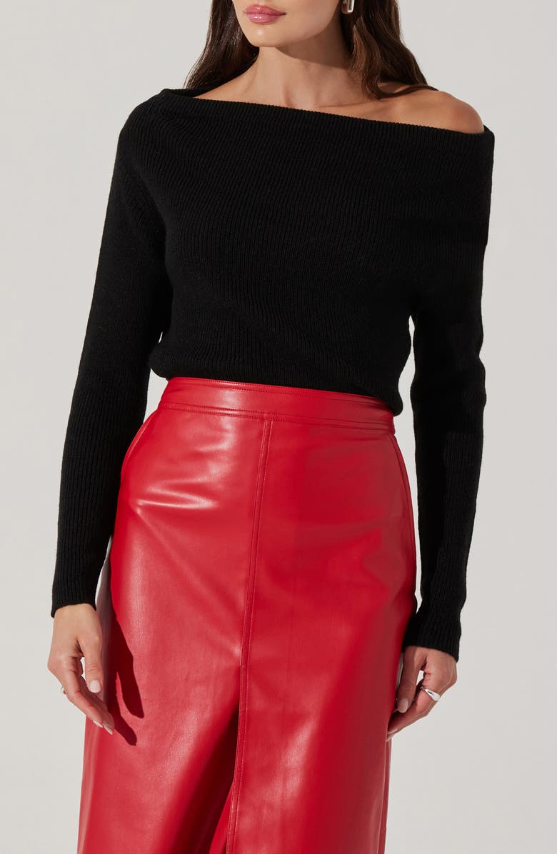 ASTR the Label One-Shoulder Rib Sweater, Alternate, color, Black