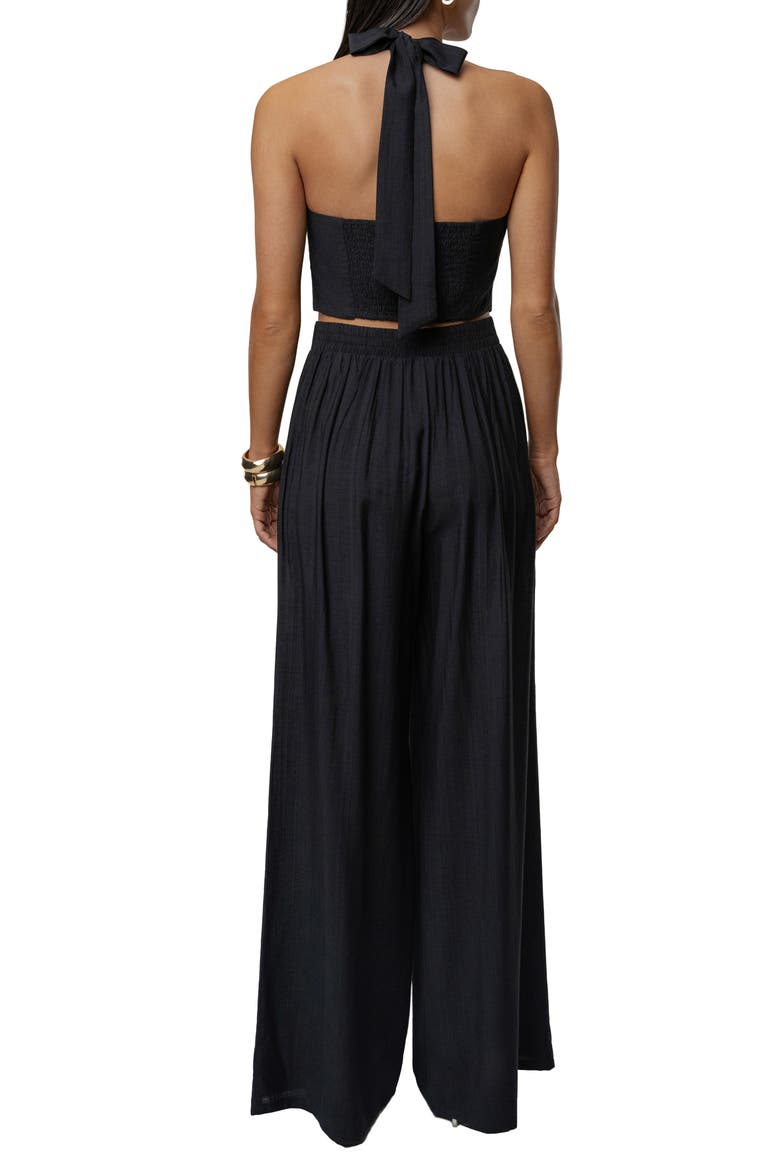 Tropical Daze Halter Top & Wide Leg Pant Set, Alternate, color, BLACK