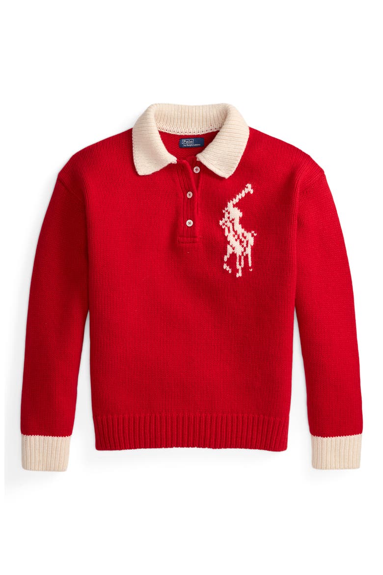 Wool Polo Sweater, Alternate, color, RL2000 RED/ CREAM