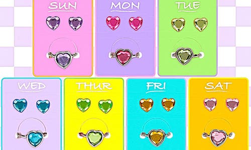 Iscream Days Of The Week Stick-on Earrings & Rings In Pink
