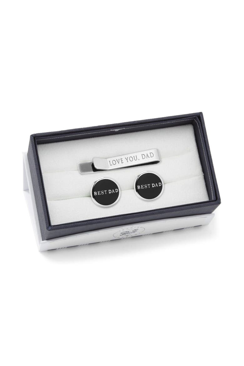 Father's Day Cuff Links & Tie Bar Gift Set, Alternate, color, SILVER