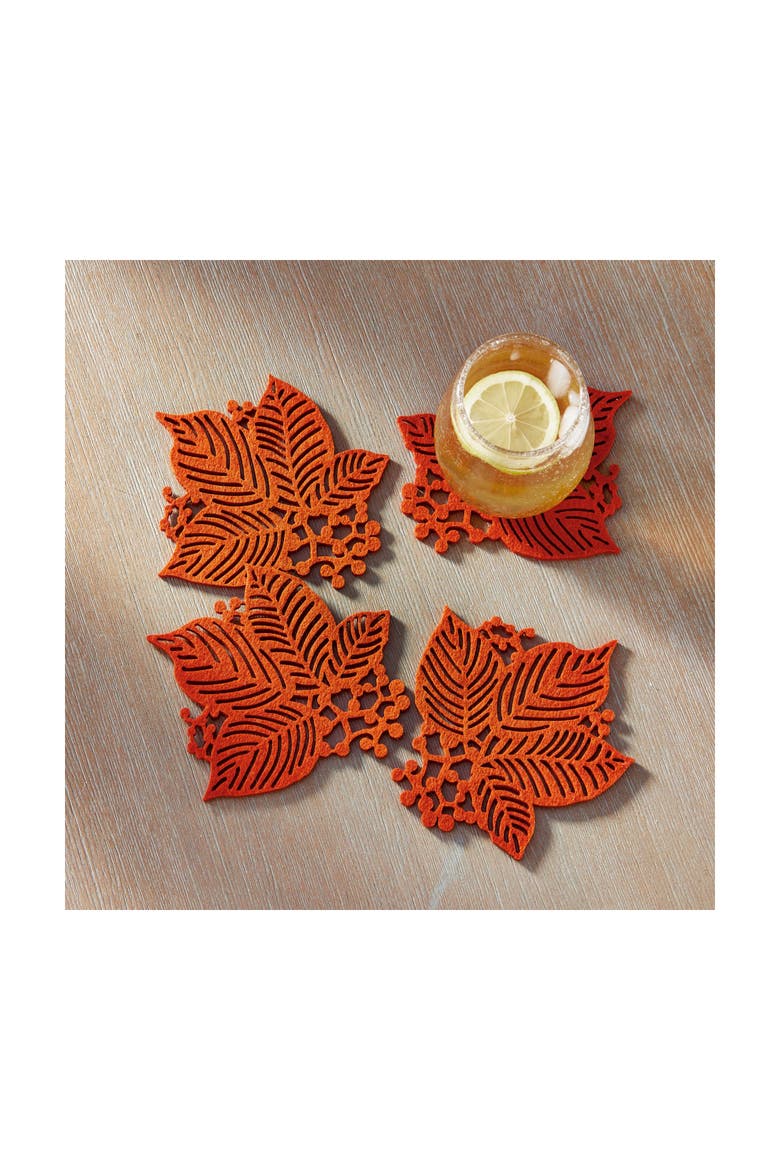 Leaf Berry Coaster Set Terracotta Orange Fall Harvest Coasters, Alternate, color, Orange