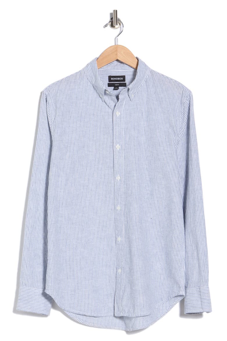 Everyday Slim Fit Cotton & Linen Long Sleeve Button-Down Shirt, Main, color, BLUE/ WHITE CHELSEA STRIPE