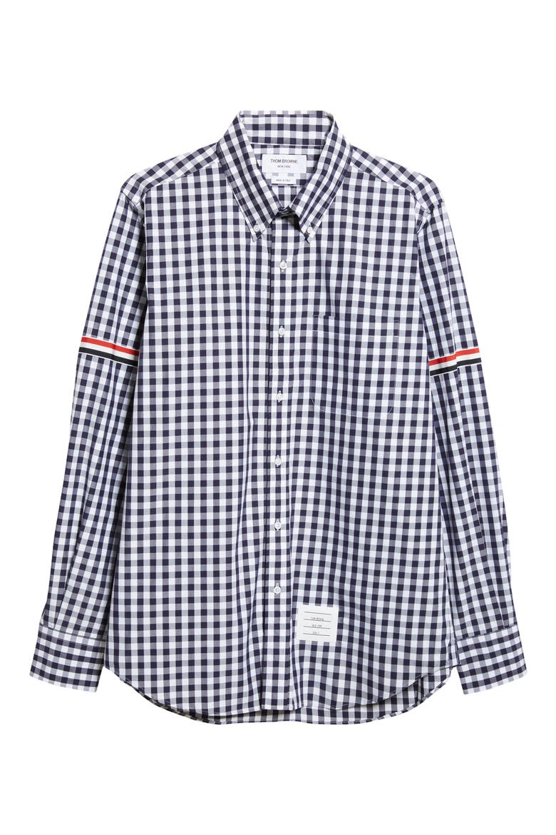 Armband Stripe Cotton Button Down Shirt, Main, color, NAVY