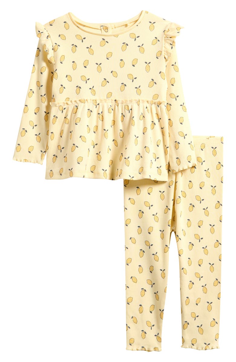 NEXT Lemon Print Peplum Top & Leggings Set, Main, color, Yellow