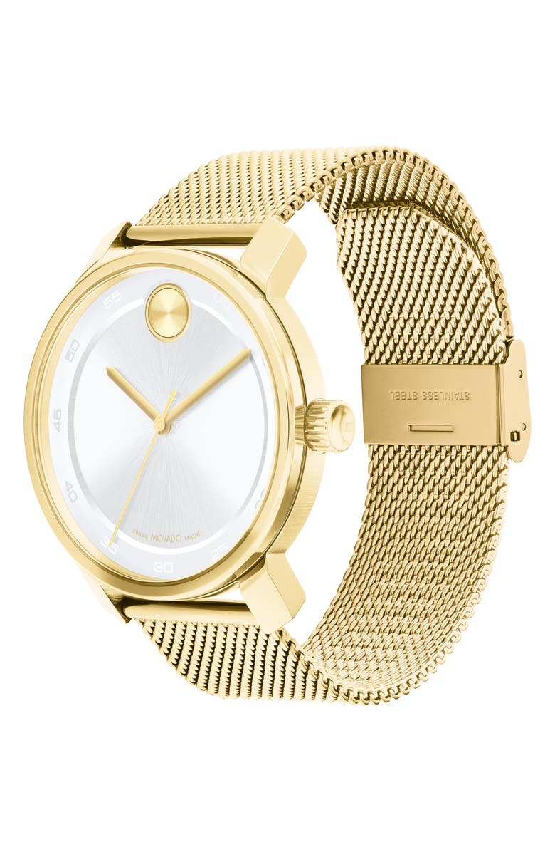 Movado 3-Hand Quartz Stainless Steel Mesh Strap Watch, 41mm, Alternate, color, Gold